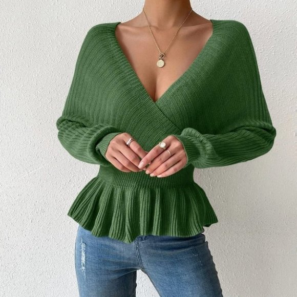 Green Preppy Womens Peplum Sweater - Picture 4 of 5